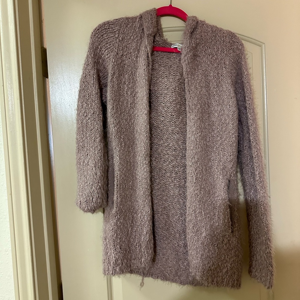 Mauve faux fur hooded cardigan